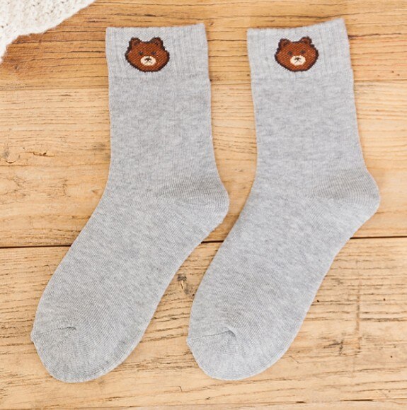 Women's Gray Teddy Bear Wool Socks