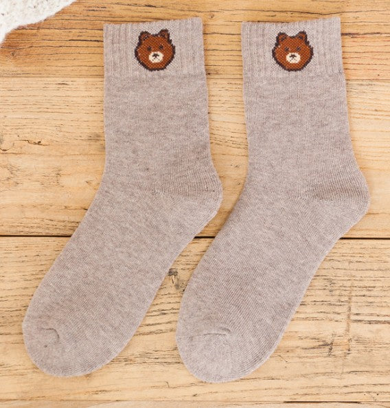 Women's Gray Wool Socks with Bears