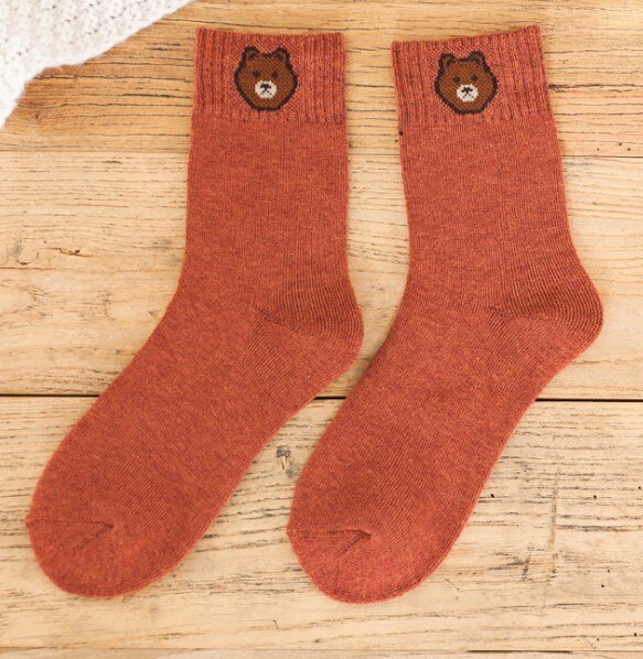 Women's Red Wool Socks with Bears