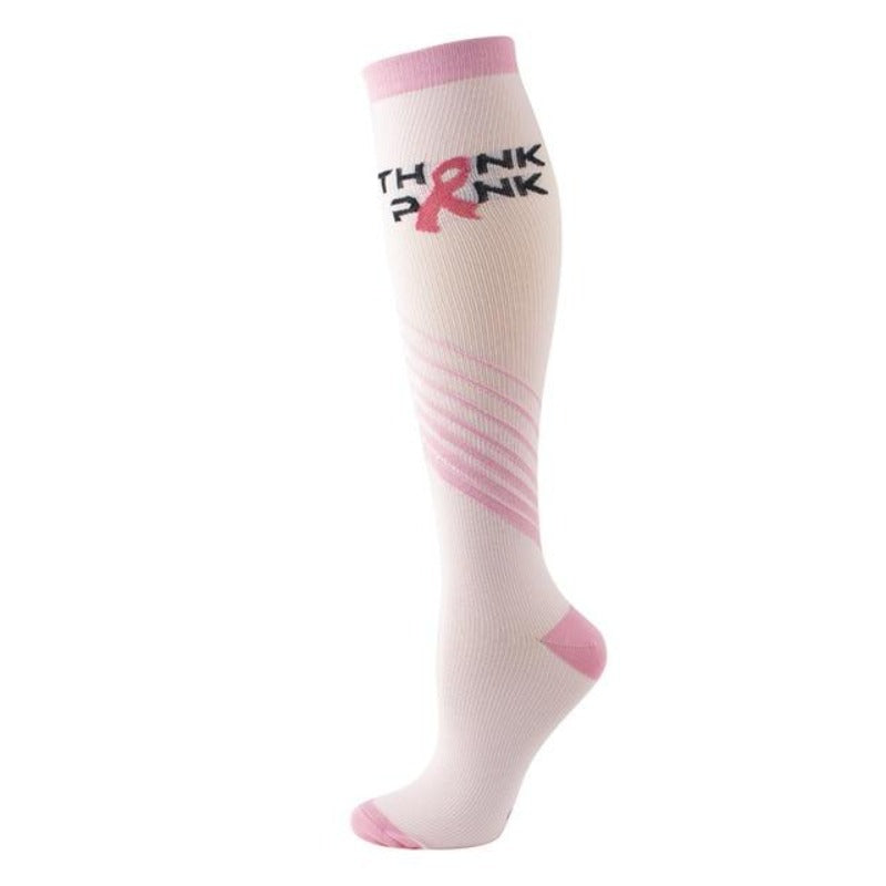 White "Think Pink" Breast Cancer Compression Socks