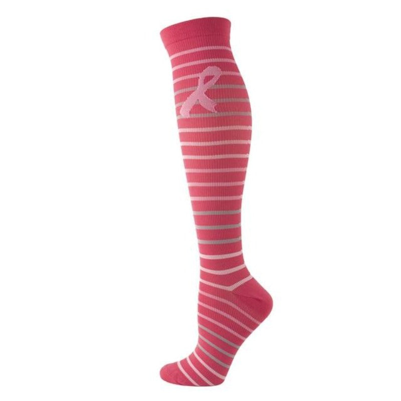 Hot pink striped nursing compression socks 