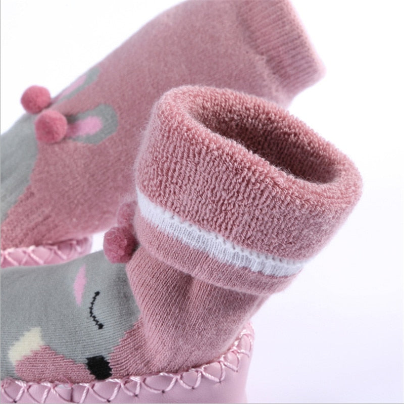 Pink Sock Booties with Animal Figures